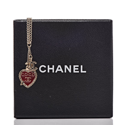 Chanel Enamel Heart CC Charm Necklace Gold 6 of 6