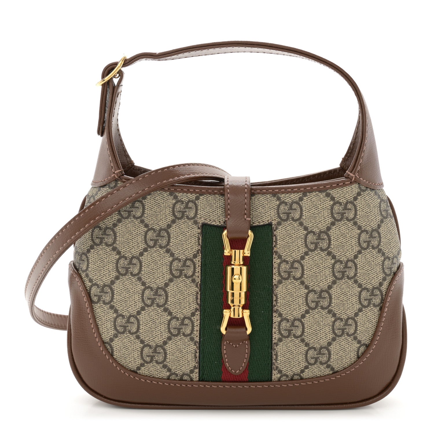 Gucci GG Supreme Monogram Azalea Calfskin Web Mini Jackie 1961 Hobo Beige Ebony Brown Sugar 1 of 10