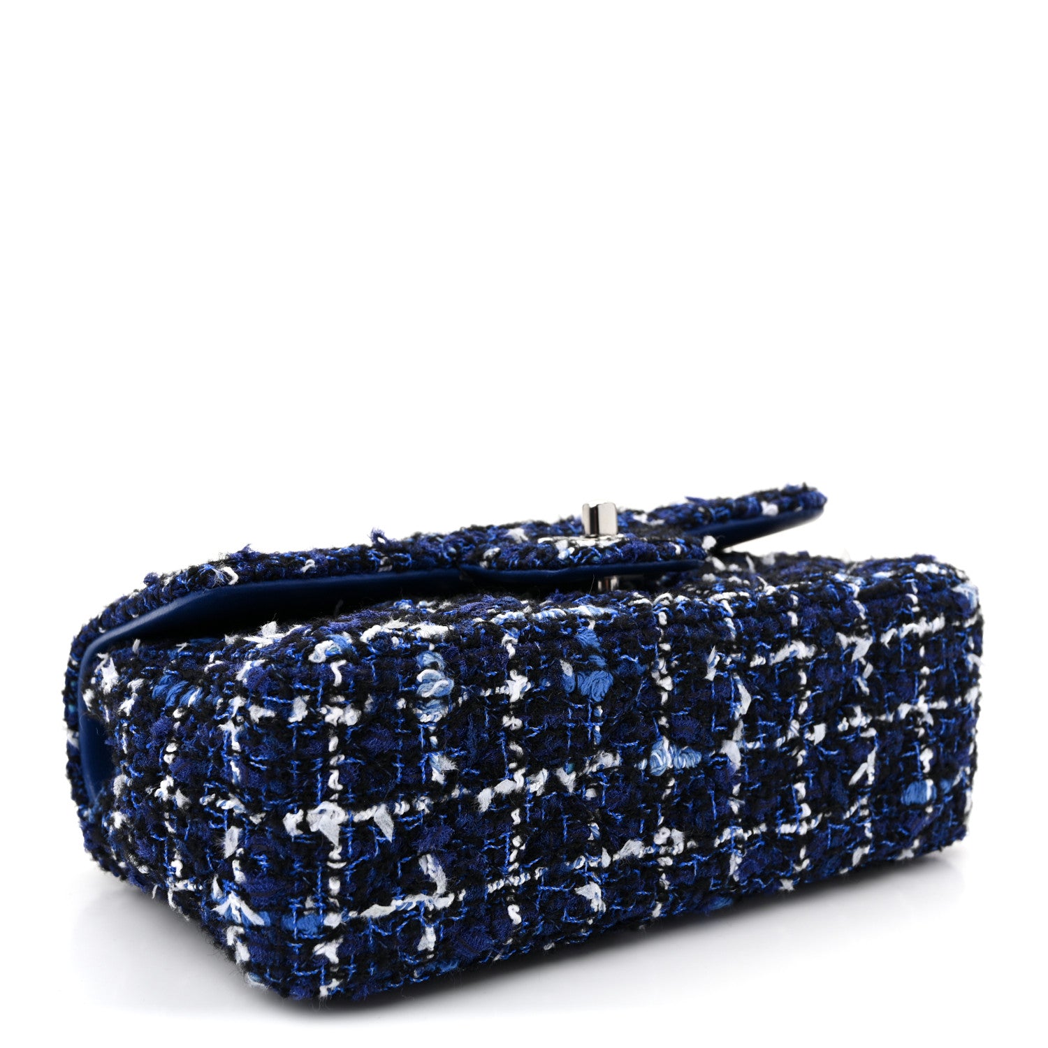 Chanel Tweed Quilted Mini Rectangular Flap Navy Blue Ecru 4 of 10