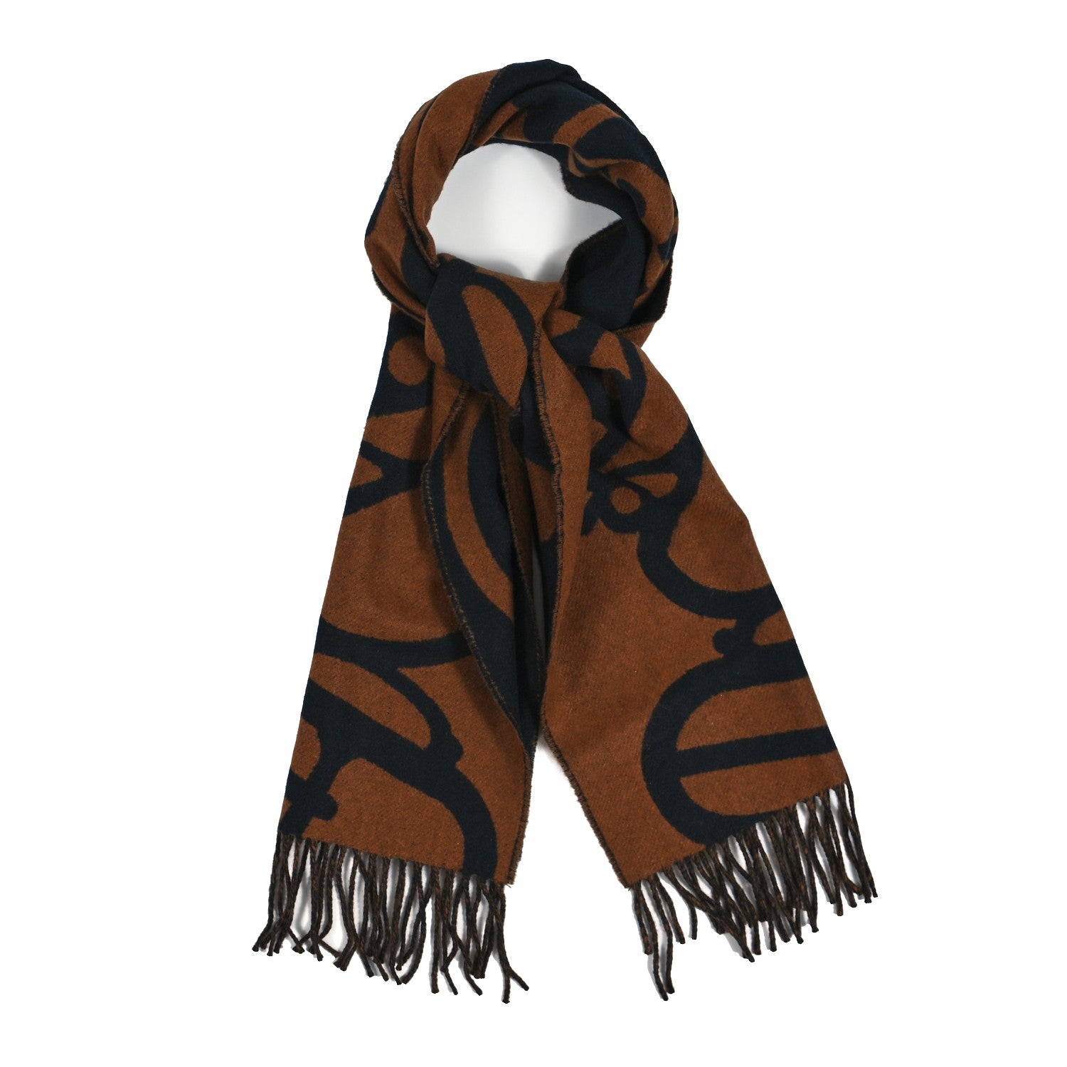Hermes Cashmere Boucles et Camails Muffler Marine Caramel 1 of 3