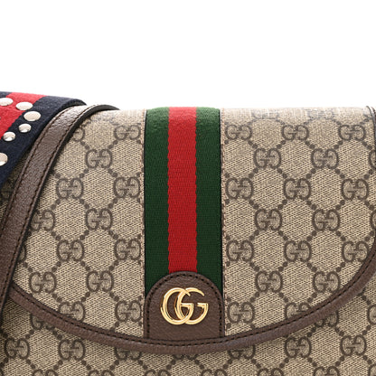 Gucci GG Supreme Monogram Textured Dollar Calfskin Web Studded Mini Ophidia Flap Shoulder Bag Beige Ebony New Acero 8 of 11