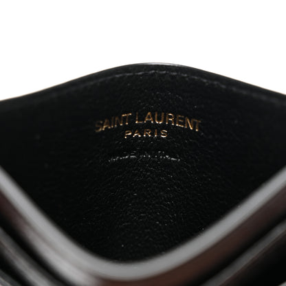 Saint Laurent Grain De Poudre Matelasse Chevron Monogram Credit Card Case Black 6 of 8