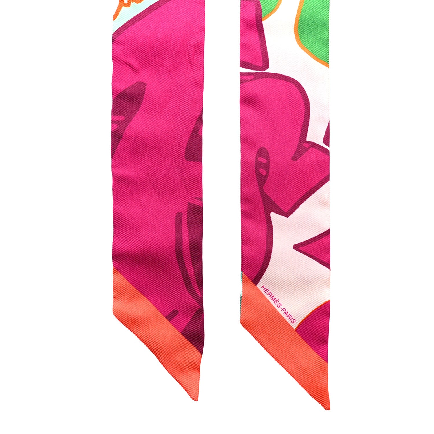 Hermes Silk Graff Graffiti Twilly Fuchsia Orange Vert 1885563