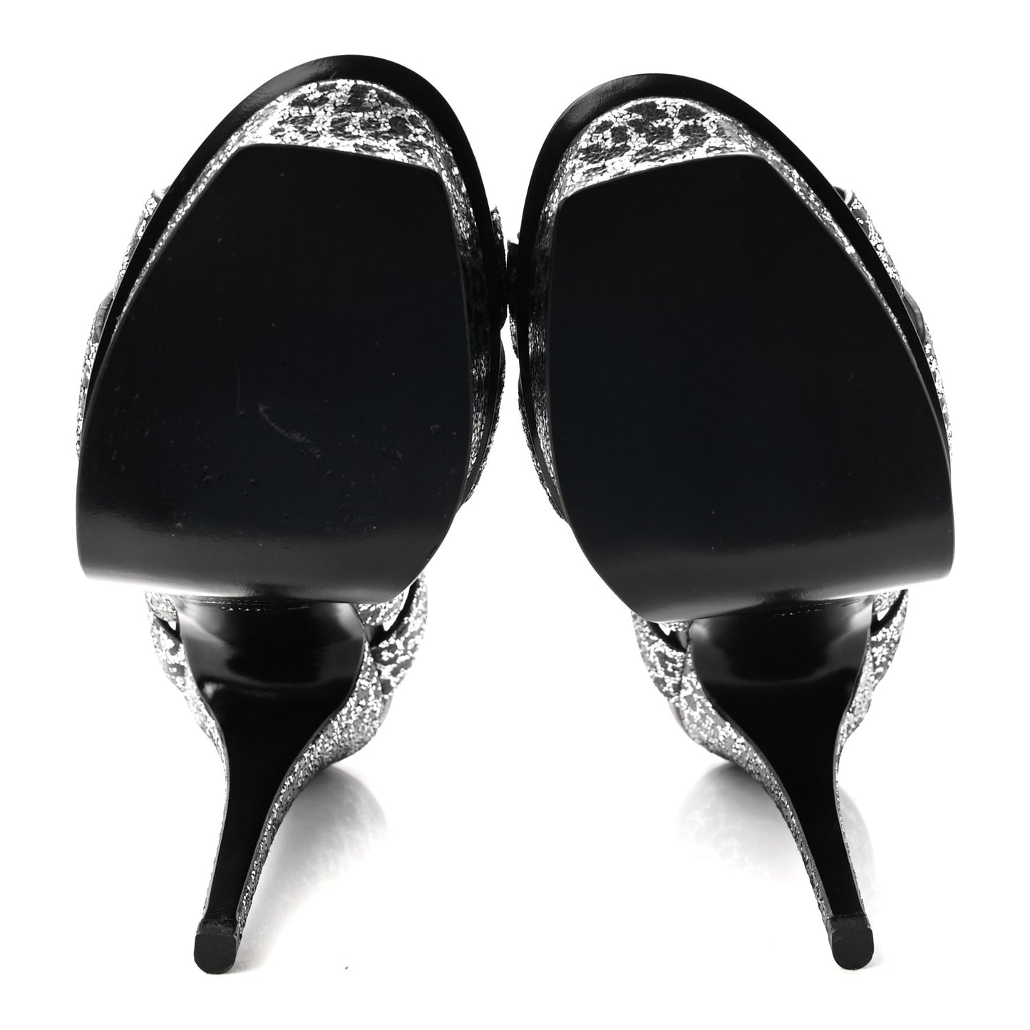 Metallic Calfskin Leopard Print Tribute 105 Platform Sandals 36.5  Black Silver