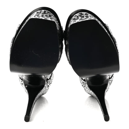 Saint Laurent Metallic Calfskin Leopard Print Tribute 105 Platform Sandals 36.5  Black Silver 6 of 10