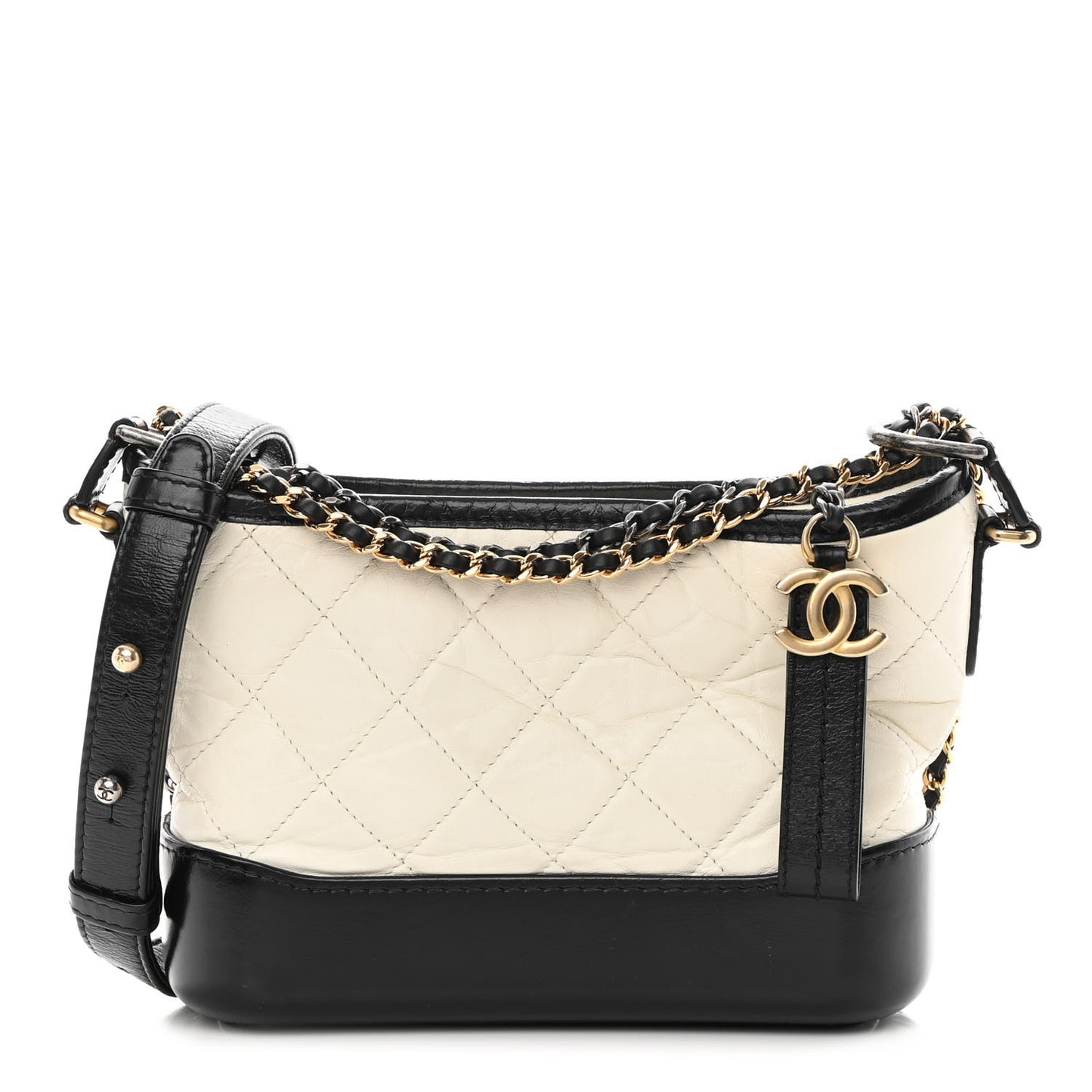 Aged Calfskin Quilted Small Gabrielle Hobo Black White