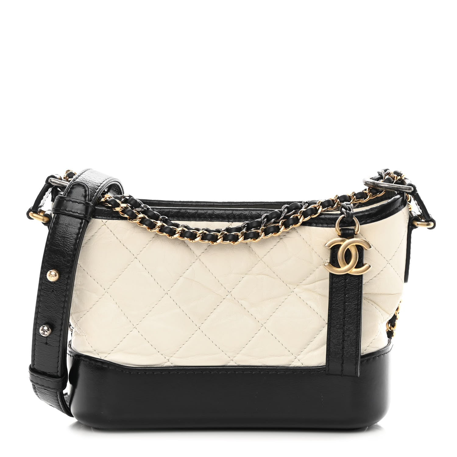 Chanel Aged Calfskin Quilted Small Gabrielle Hobo Black White 1 of 15