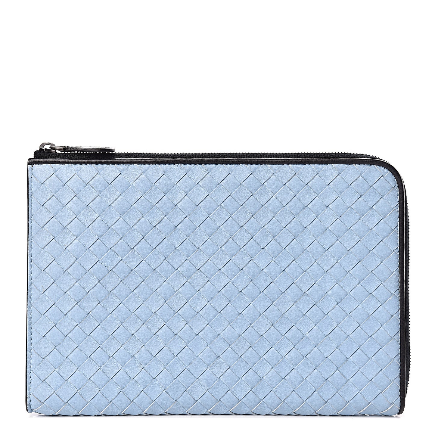 Nappa Intrecciato Flat Zip Pouch Light Blue Black