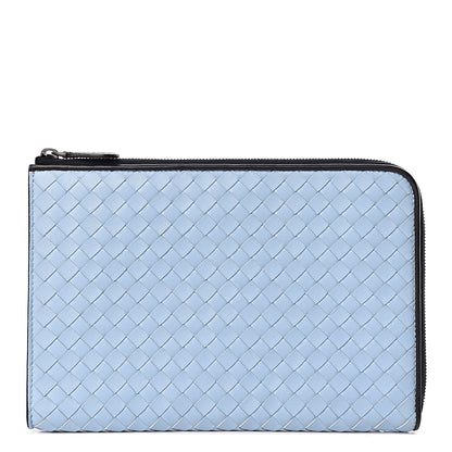 Bottega Veneta Nappa Intrecciato Flat Zip Pouch Light Blue Black 1 of 7