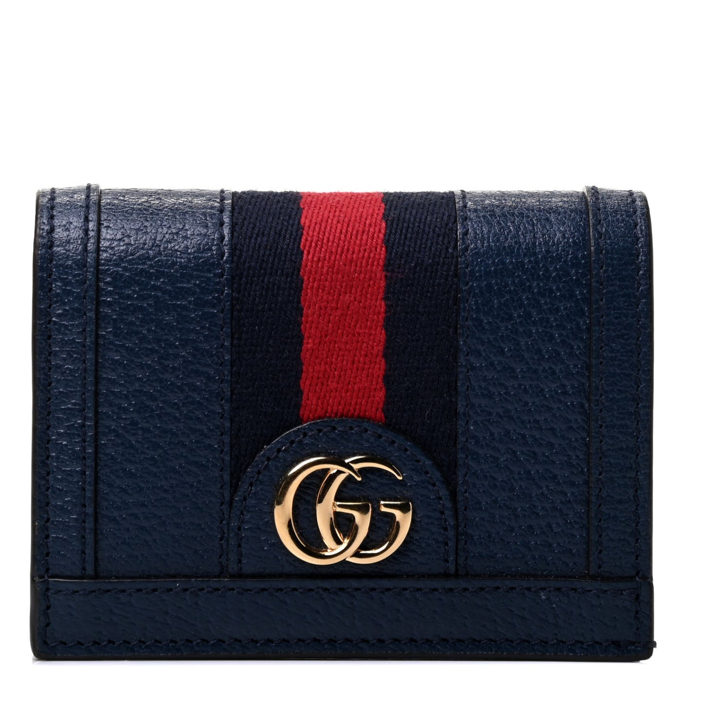 Textured Calfskin Web Ophidia Card Case Blue Agata