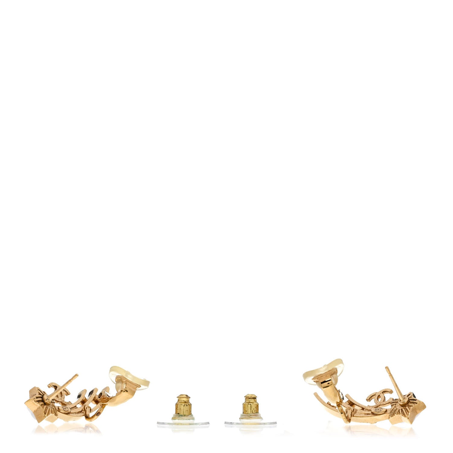 Chanel Metal Crystal Pearl CC Star Fall Earrings Gold Pearly White 3 of 5