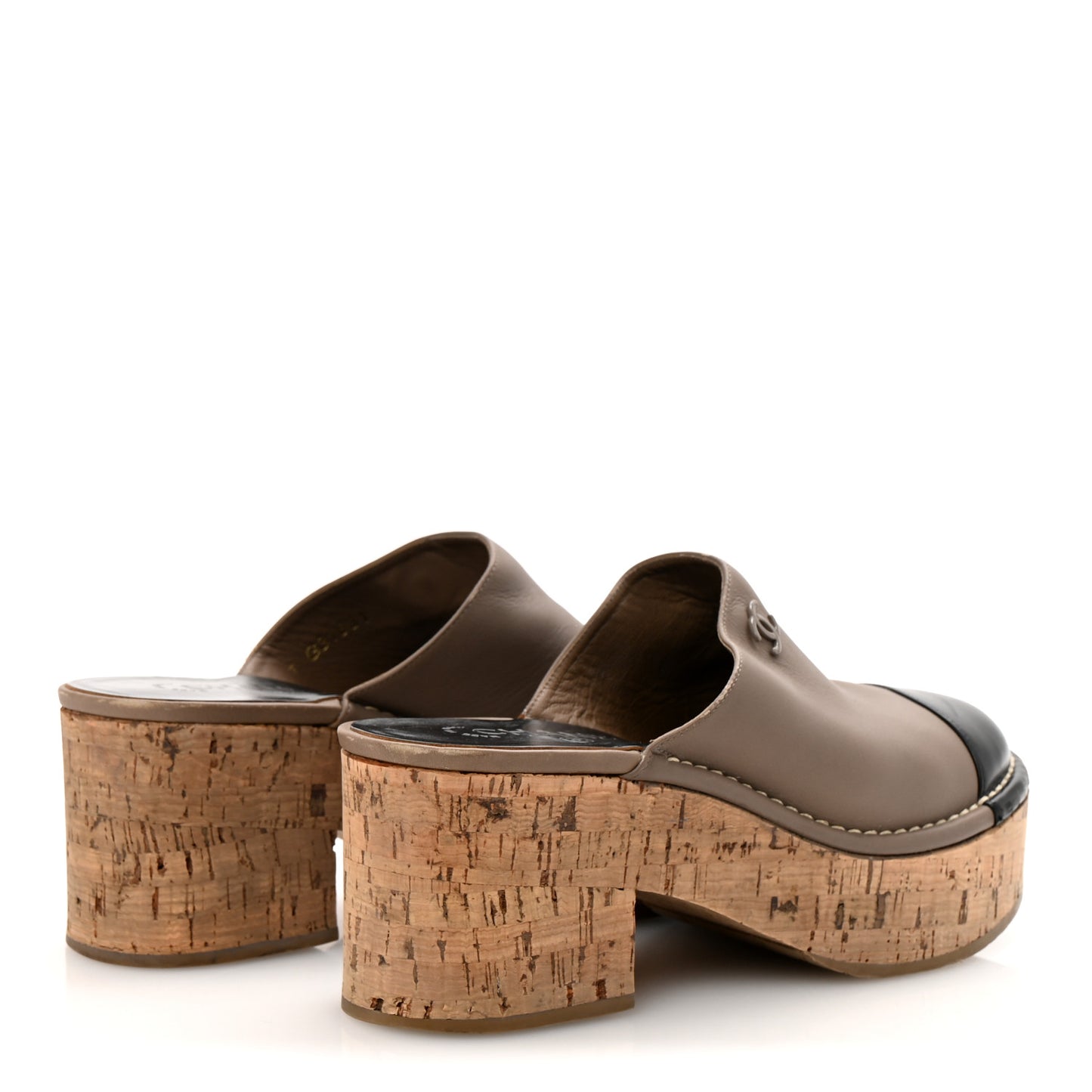 Calfskin Cork Cap Toe CC Clogs 38.5 Taupe Black