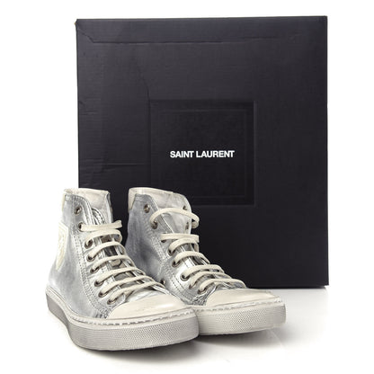 Saint Laurent Distressed Calfskin Bedford Logo-Appliqued Hightop Sneakers 36 Argento Cream White 11 of 11