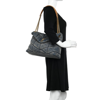 Saint Laurent Denim Quilted Medium Loulou Puffer Monogram Chain Satchel Blue Cinnamon 2 of 10
