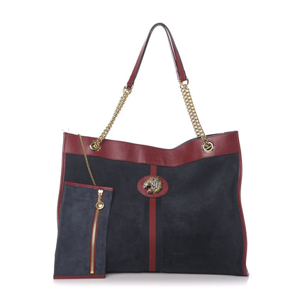 Gucci Suede Calfskin Large Rajah Chain Tote New Blue Romantic Cherry 1 of 11