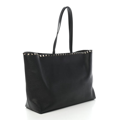 Valentino Garavani Grained Calfskin Rockstud Shoulder Tote Black 3 of 8