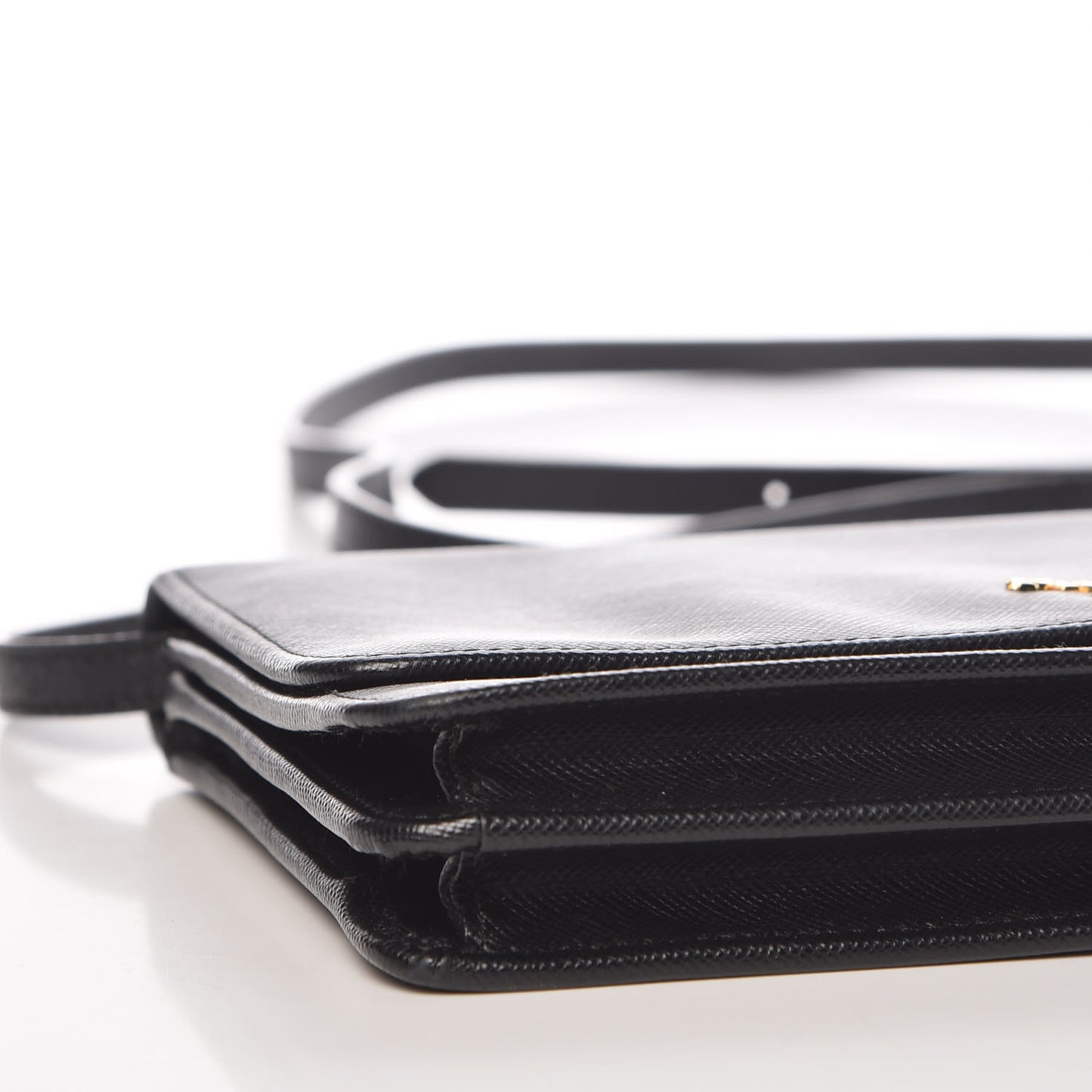 Saffiano Metal Flap Wallet With Strap Black