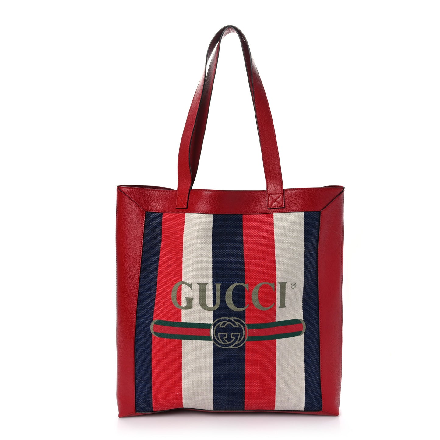 Canvas Calfskin Sylvie Stripe Logo Mens Tote Red White Blue