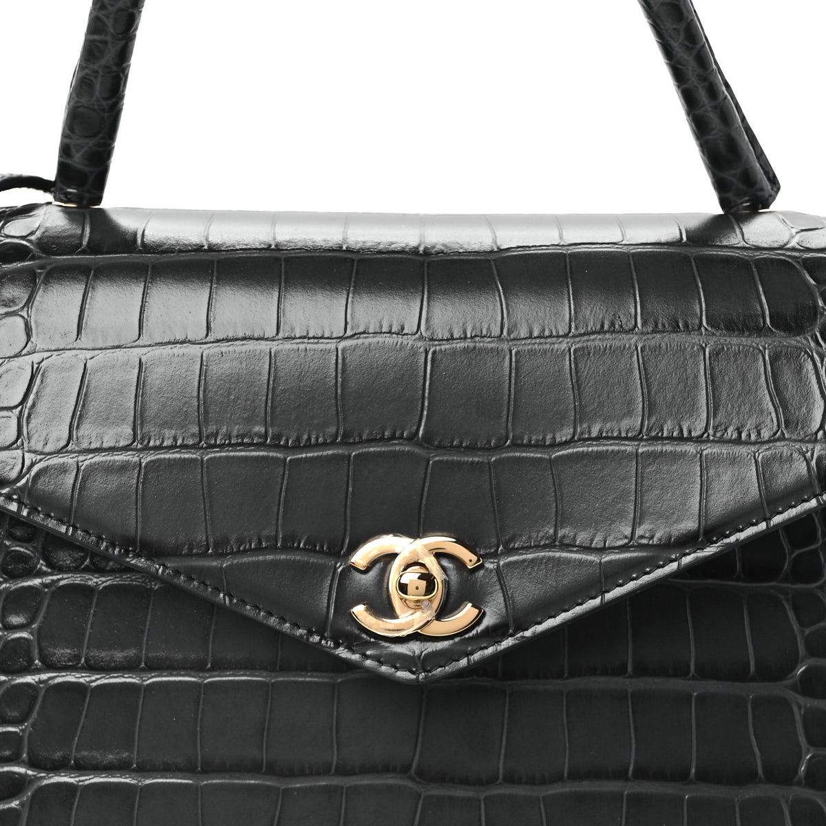 Calfskin Crocodile Embossed Fifth Avenue Maxi Flap Top Handle Bag Dark Grey