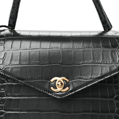 Chanel Calfskin Crocodile Embossed Fifth Avenue Maxi Flap Top Handle Bag Dark Grey 10 of 12