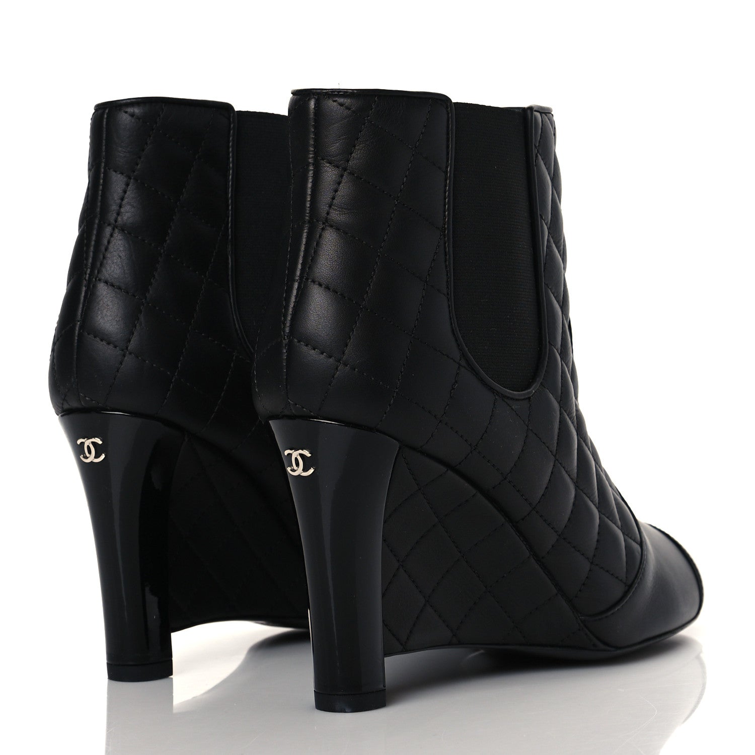 Chanel Lambskin Patent Quilted Wedge Ankle Boots 39.5 Black 4 of 8