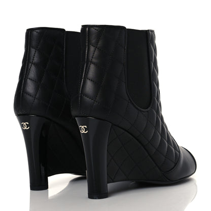 Chanel Lambskin Patent Quilted Wedge Ankle Boots 39.5 Black 4 of 8