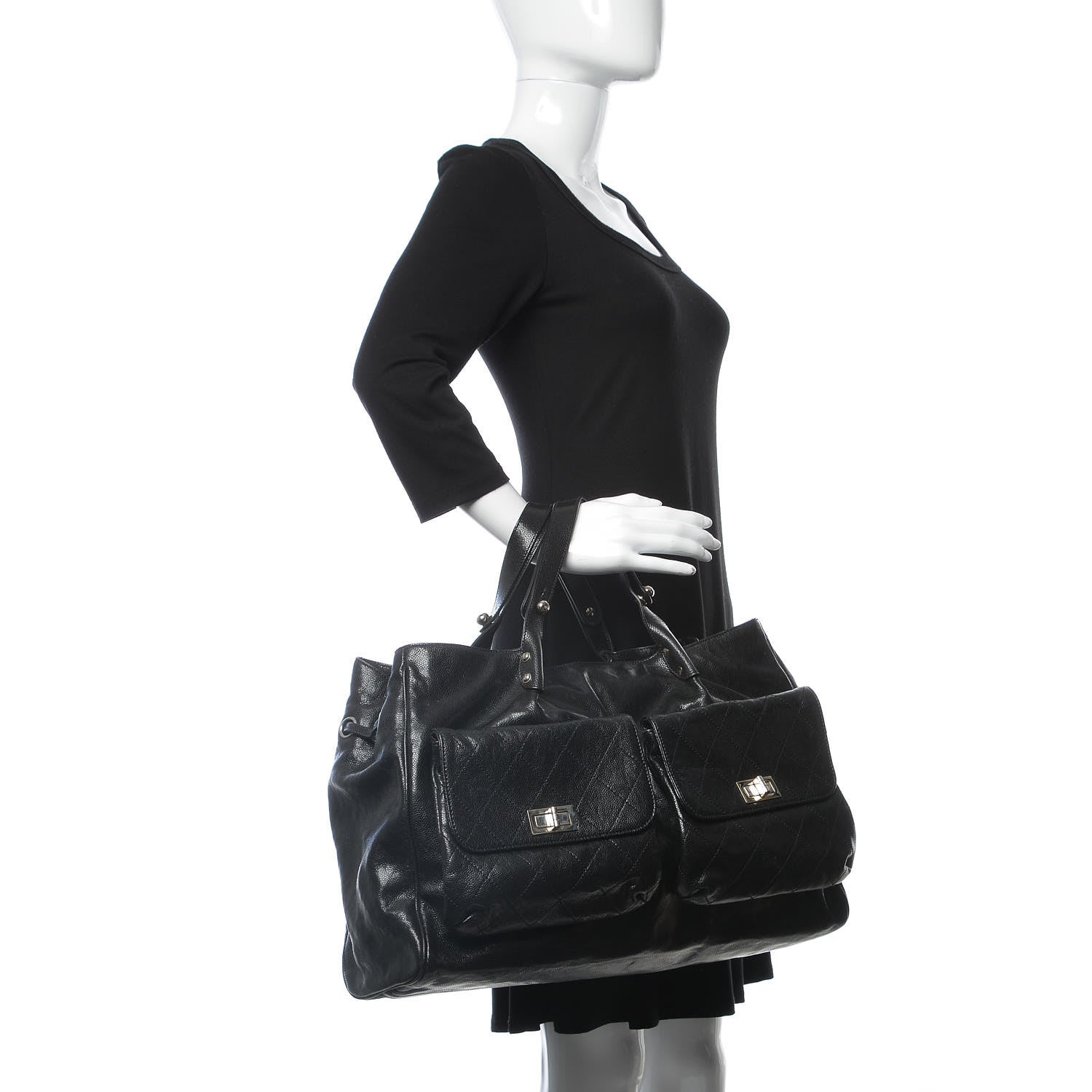 Chanel Glazed Caviar Large Pocket In The City Tote Black 2 of 13