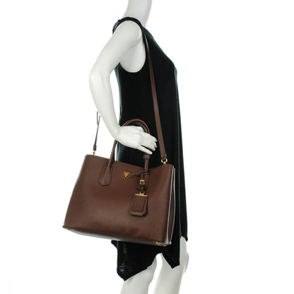 Prada Saffiano Cuir Large Double Bag Cacao 2 of 8