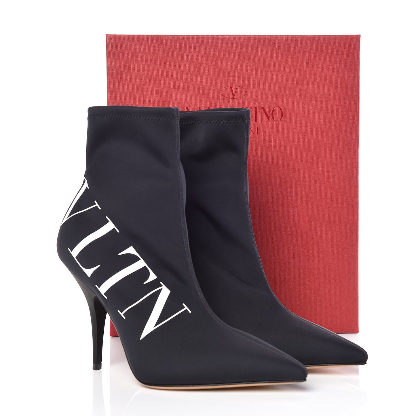 Eco Leather VLTN 100mm Sock Booties 37 Black White
