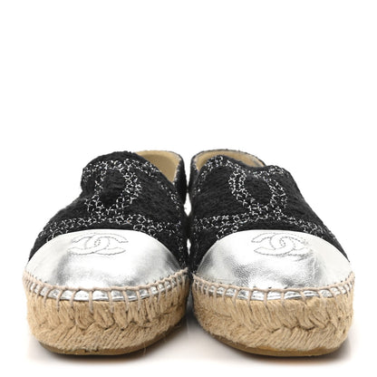 Chanel Metallic Tweed Lambskin CC Espadrilles 38 Black Silver 3 of 9