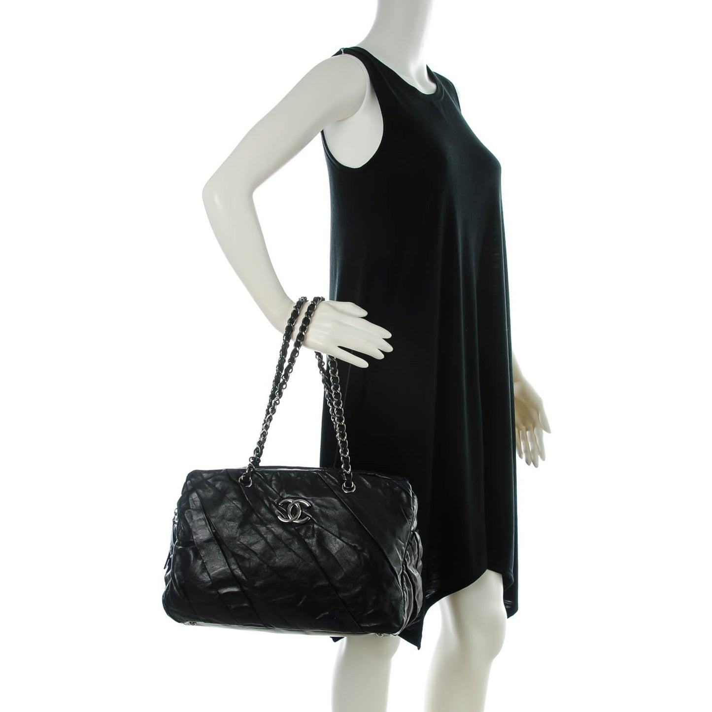 Glazed Calfskin Twisted Large Tote Black