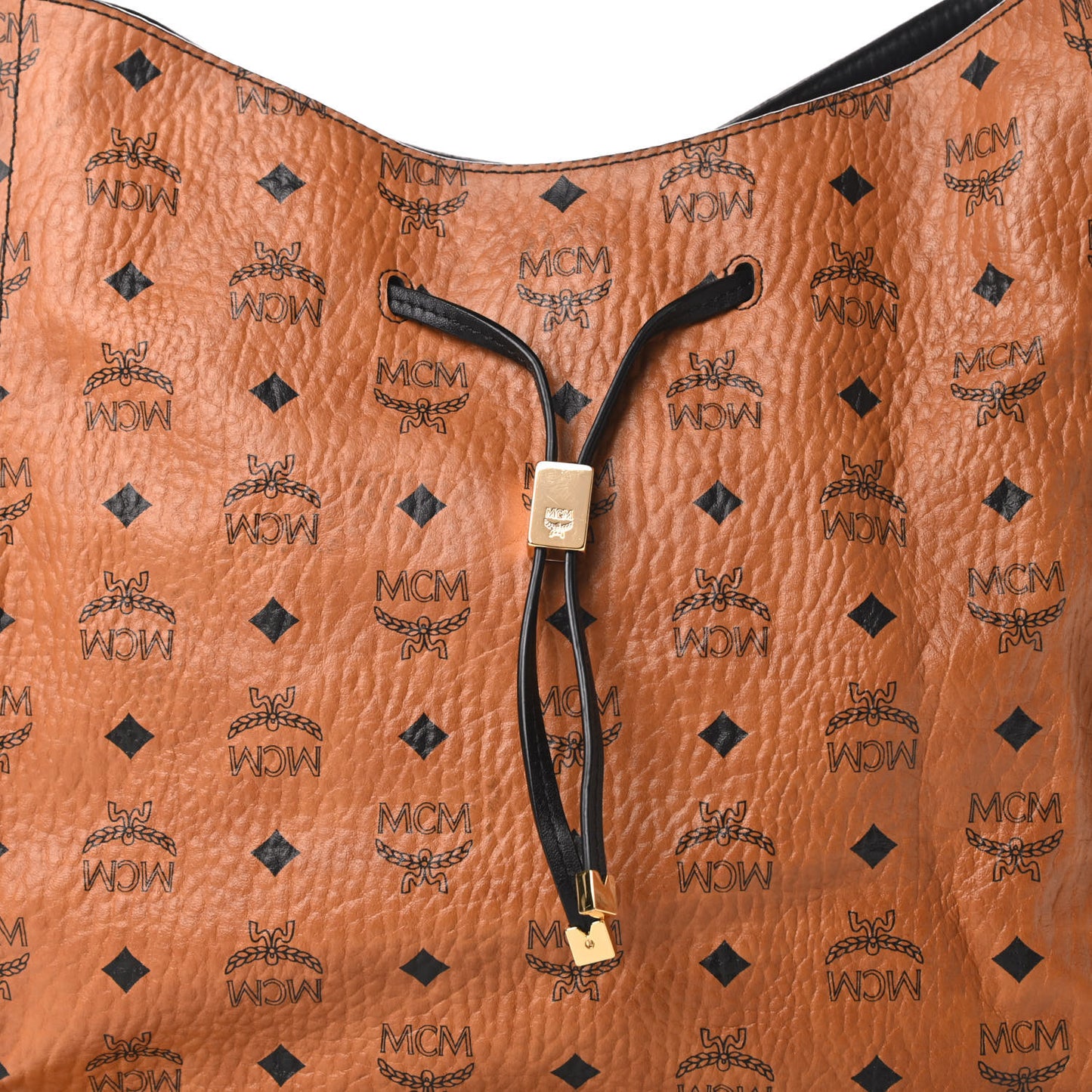 Visetos Calfskin Drawstring Shoulder Bag Cognac Black