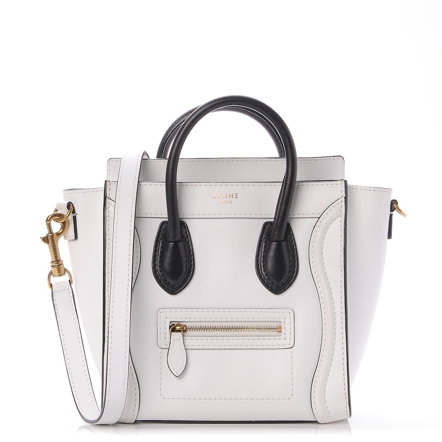 Celine Satin Calfskin Nano Bi-Color Luggage White Black 1 of 9