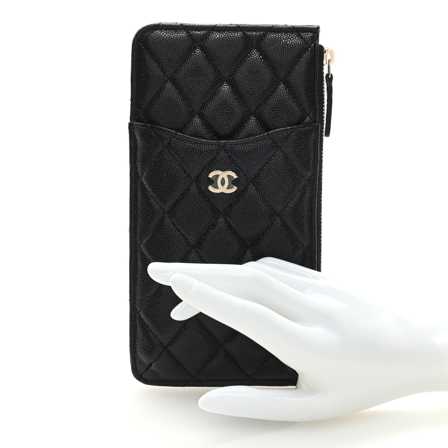Caviar Quilted Classic Flat Wallet Pouch Black