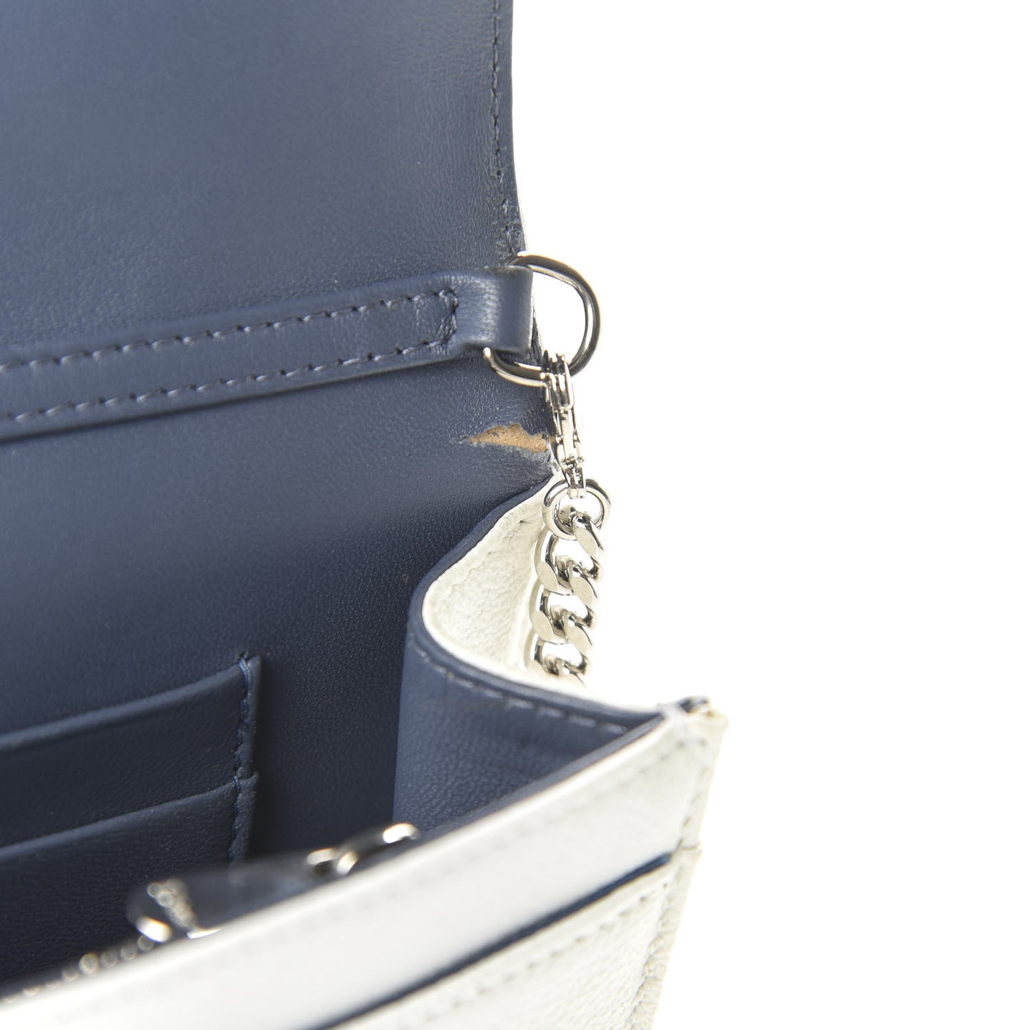 Grained Calfskin Diorama Wallet on Chain Pouch White