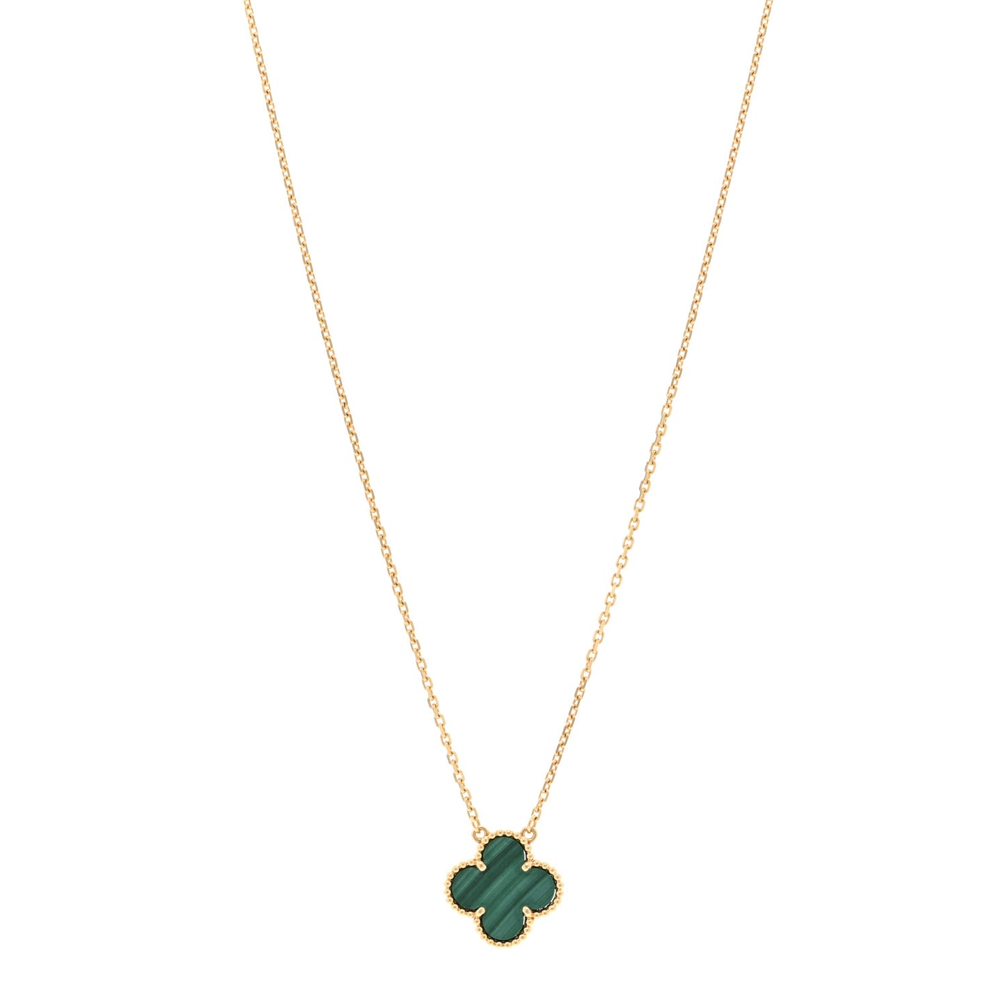 18K Yellow Gold Malachite Vintage Alhambra Pendant Necklace