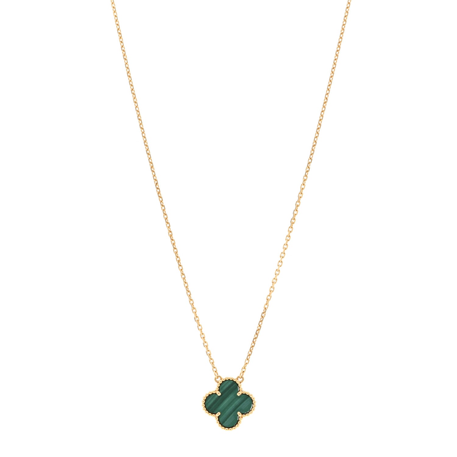 Van Cleef & Arpels 18K Yellow Gold Malachite Vintage Alhambra Pendant Necklace 1 of 5