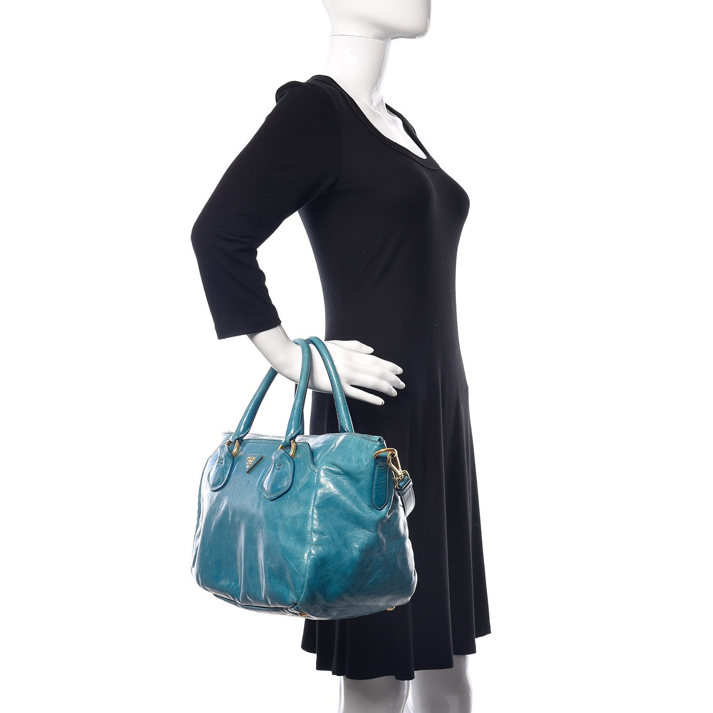 Vitello Shine Top Handle Tote Turchese