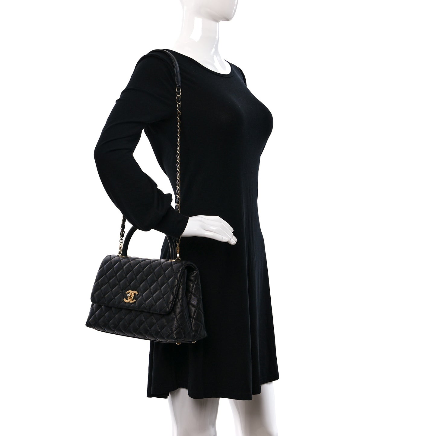Caviar Quilted Small Coco Handle Flap Black
