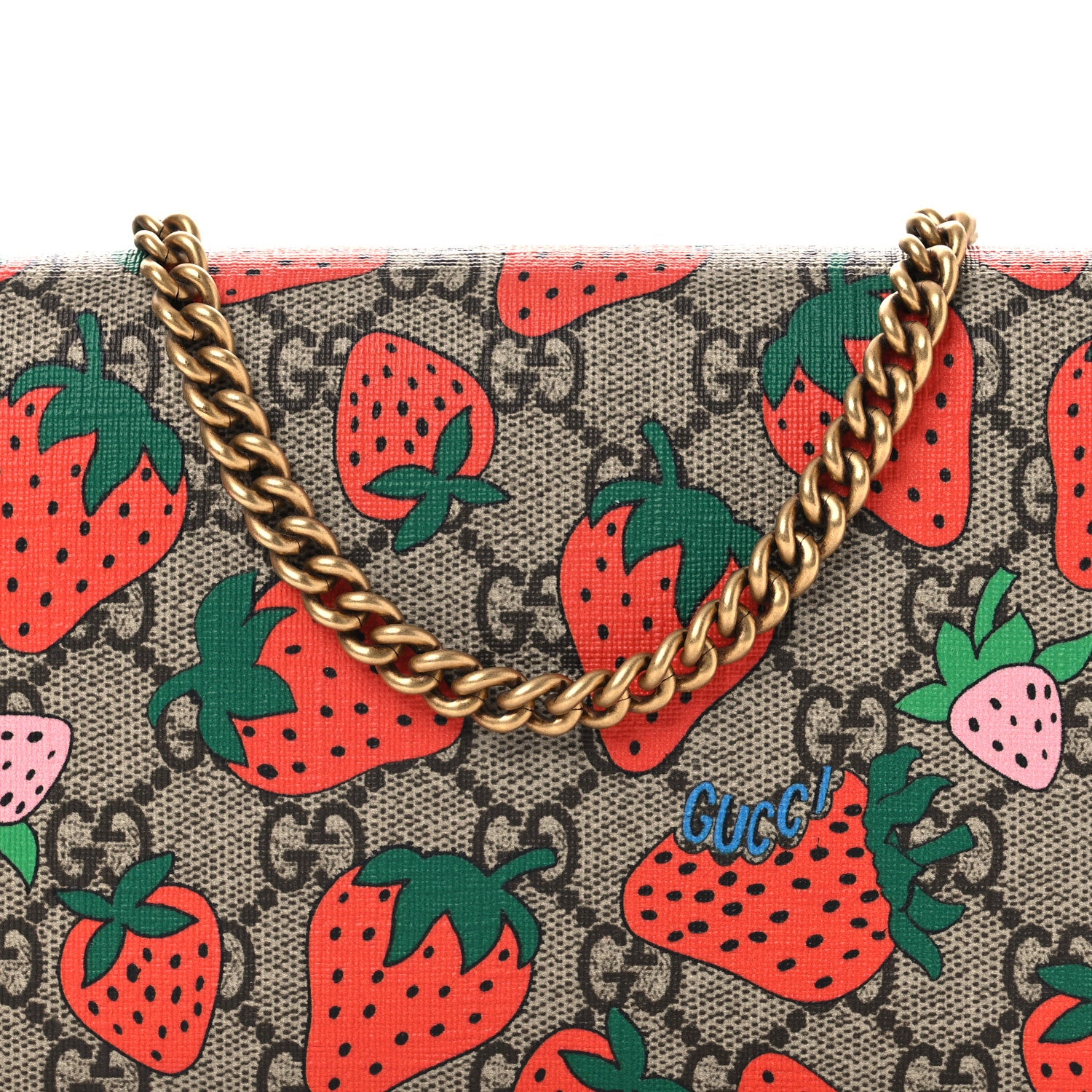 Gucci GG Supreme Monogram Strawberry Chain Wallet 1814969