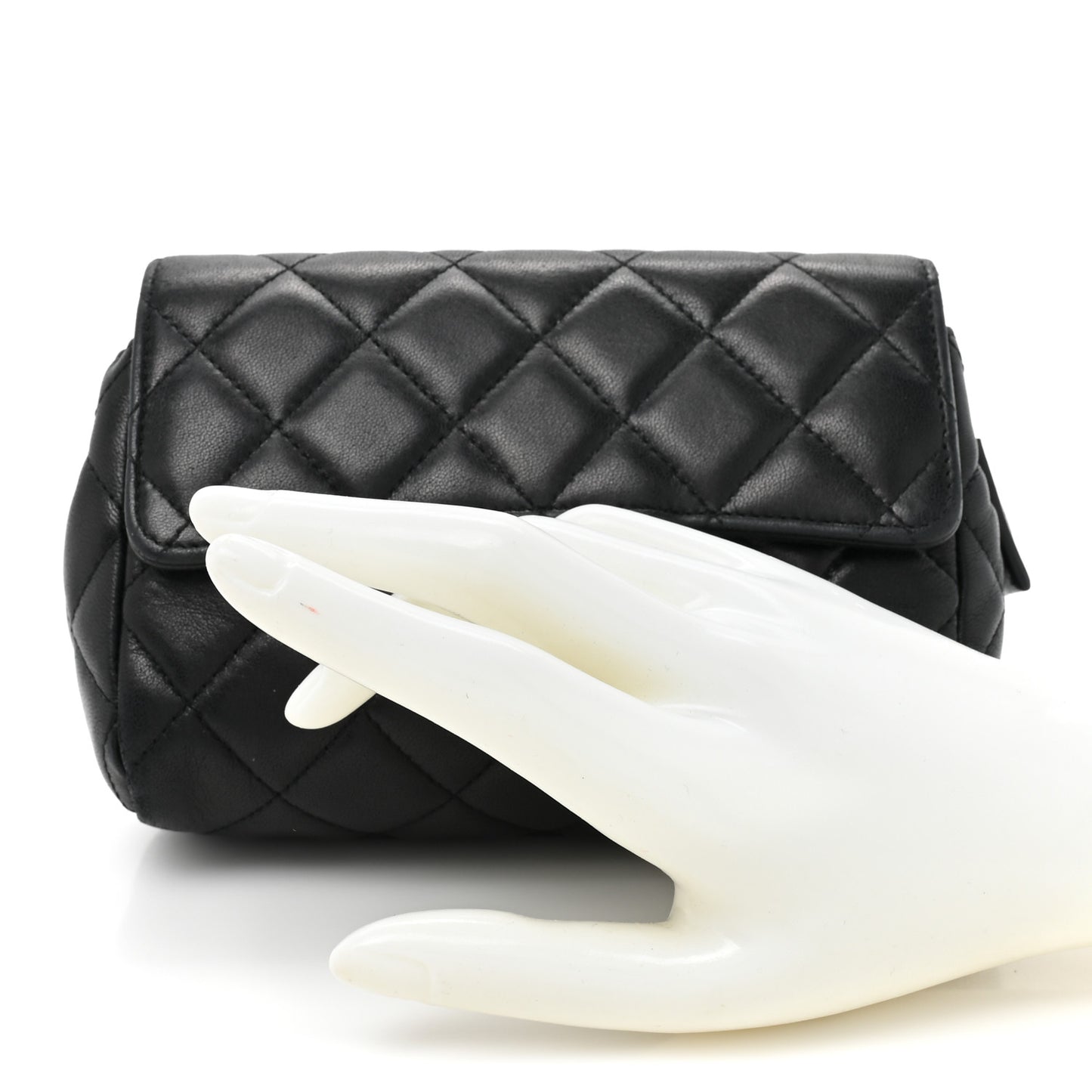 Lambskin Quilted Flap Cosmetic Case Black