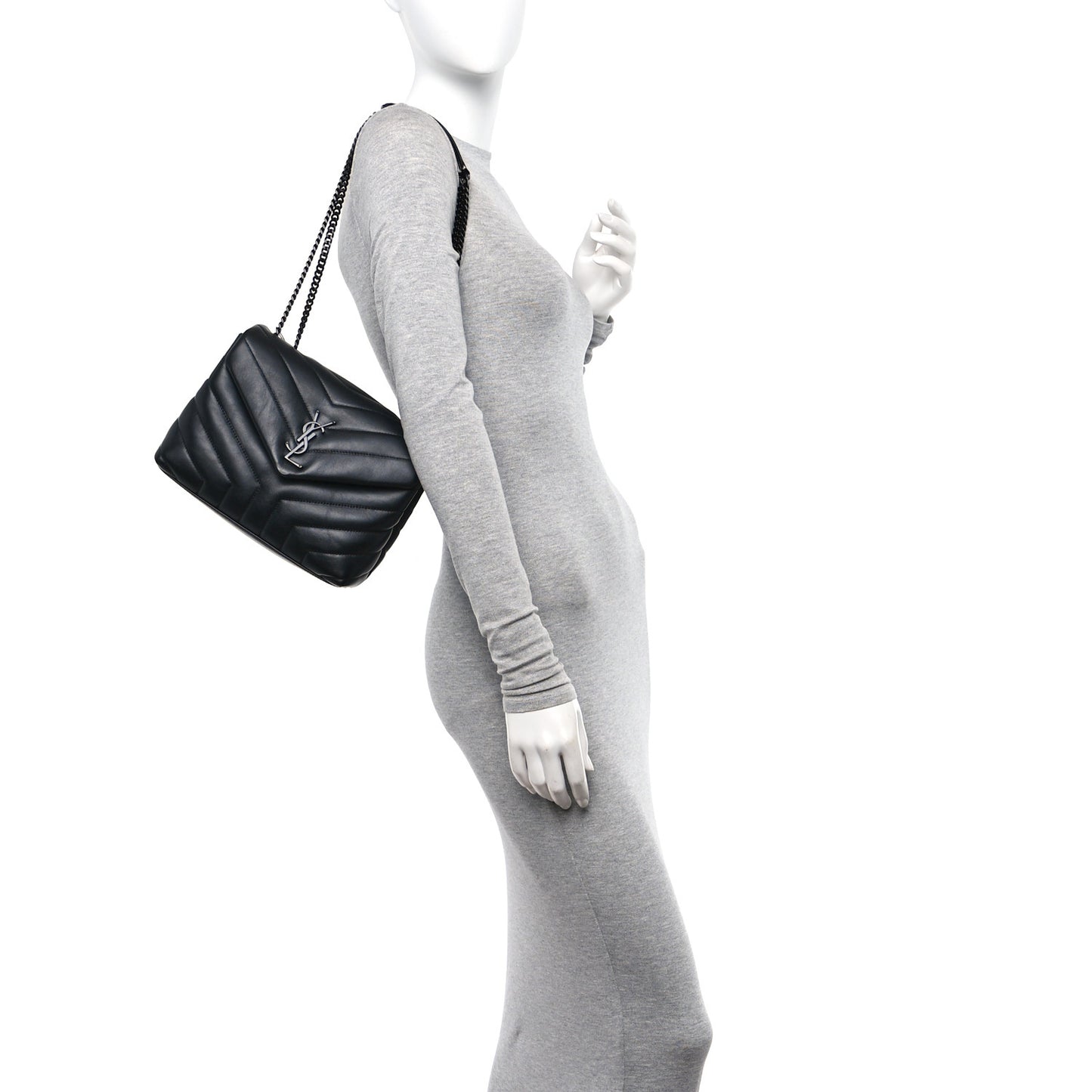 Calfskin Y Quilted Monogram Monochrome Small Loulou Chain Satchel Black