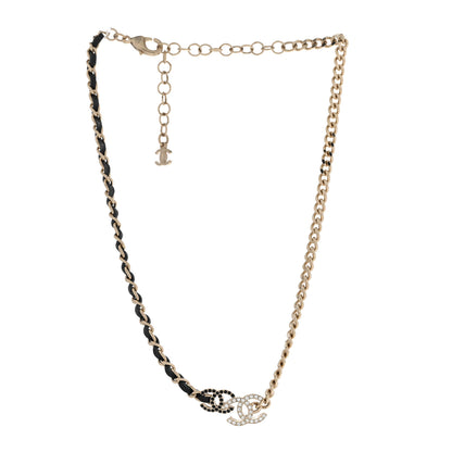 Chanel Metal Calfskin Crystal Double CC Short Necklace Black Gold 3 of 6