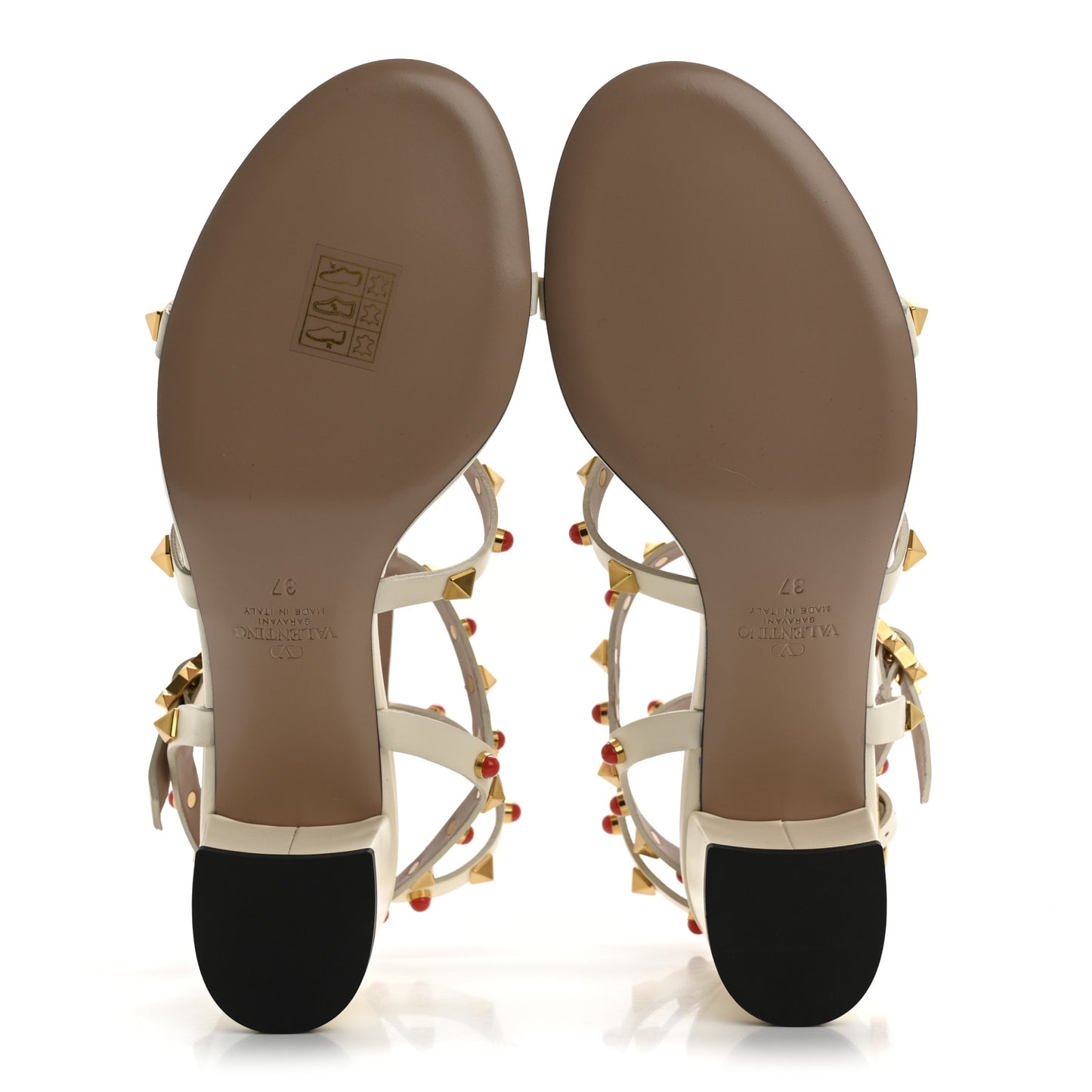 Calfskin Rockstud 60mm City Sandals 37 Ivory Coral Red