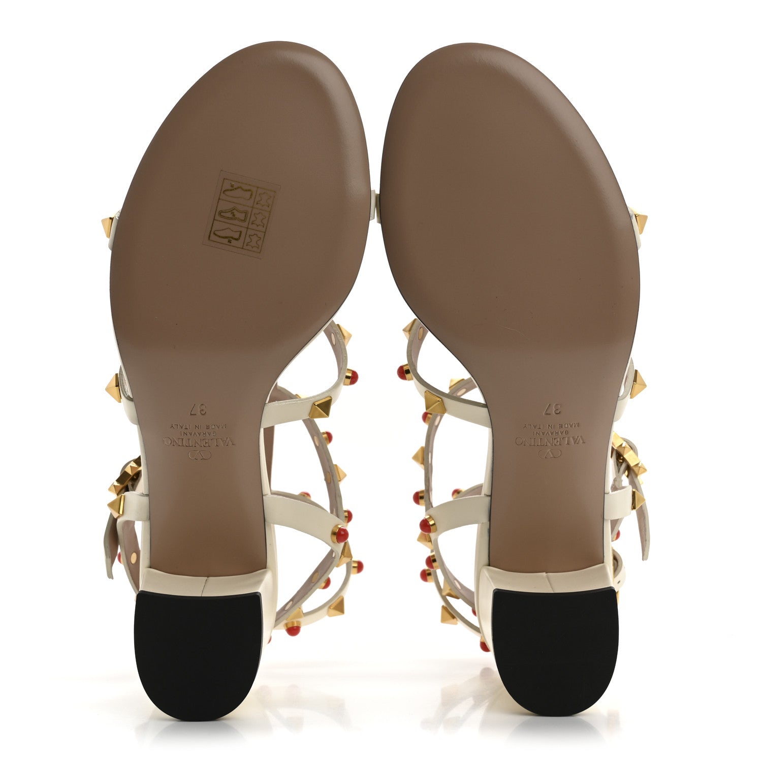 Valentino Garavani Calfskin Rockstud 60mm City Sandals 37 Ivory Coral Red 6 of 9