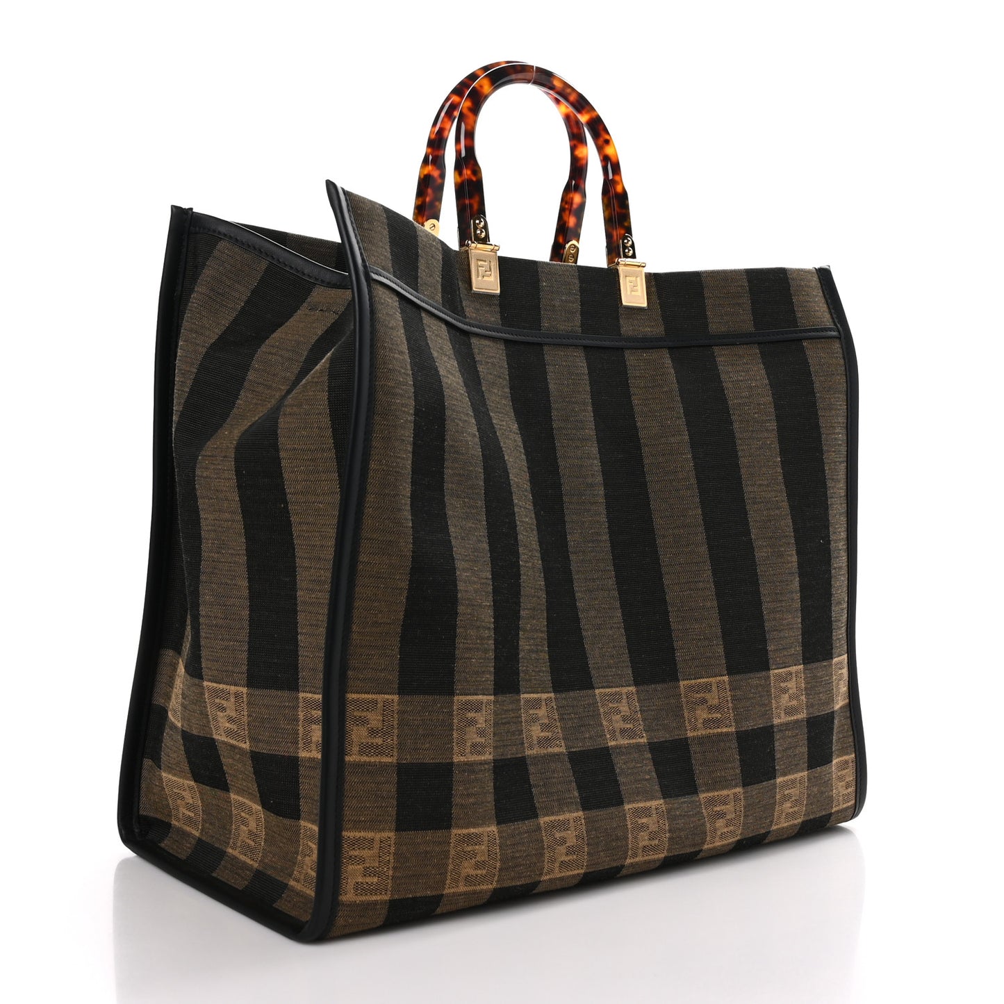 Fabric Jacquard Vitello Seta Plexiglass Pequin Gingham Large Sunshine Shopper Tote Tobacco Moro Black