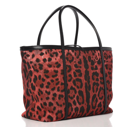 Dolce & Gabbana Denim Leopard Print Shopping Tote Red 3 of 8