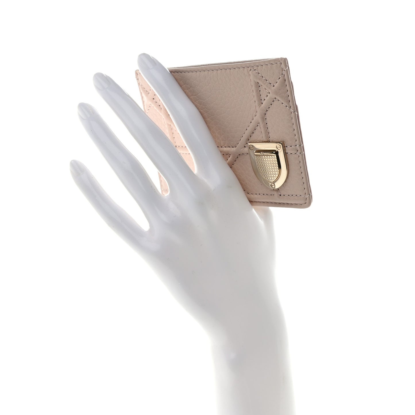 Grained Calfskin Cannage Diorama Card Holder Rose Poudre