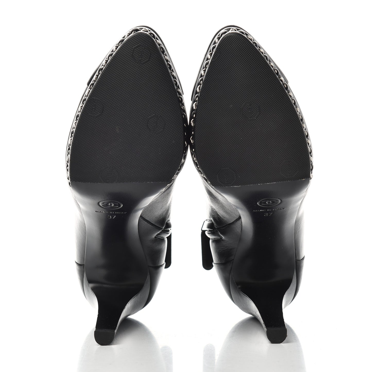 Lambskin CC Platform Cap Toe Chain Ankle Boots 37 Black