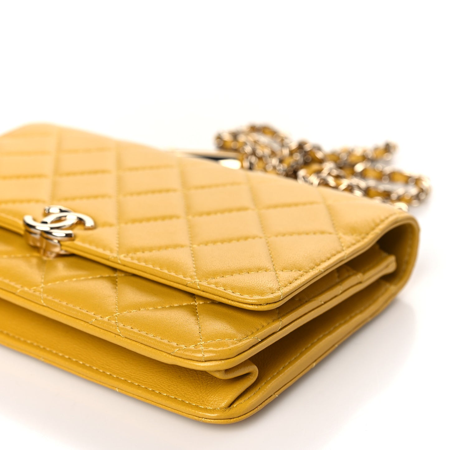 Lambskin Quilted Top Handle Wallet On Chain WOC Yellow